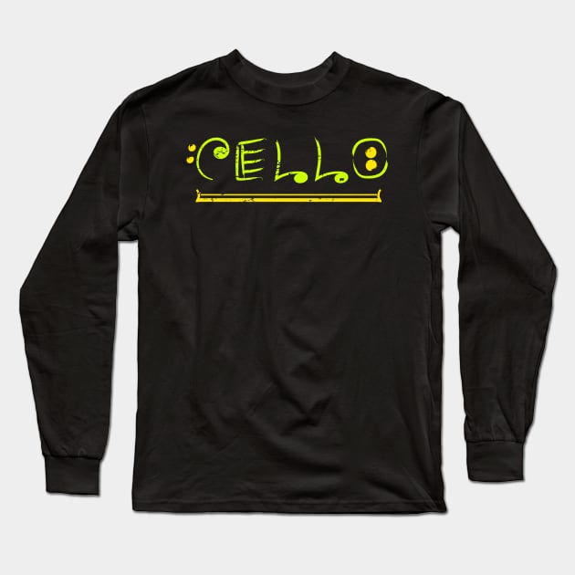 Cello String Art Cellist Gift Idea Cello Player Yellow Long Sleeve T-Shirt by TheTeeBee